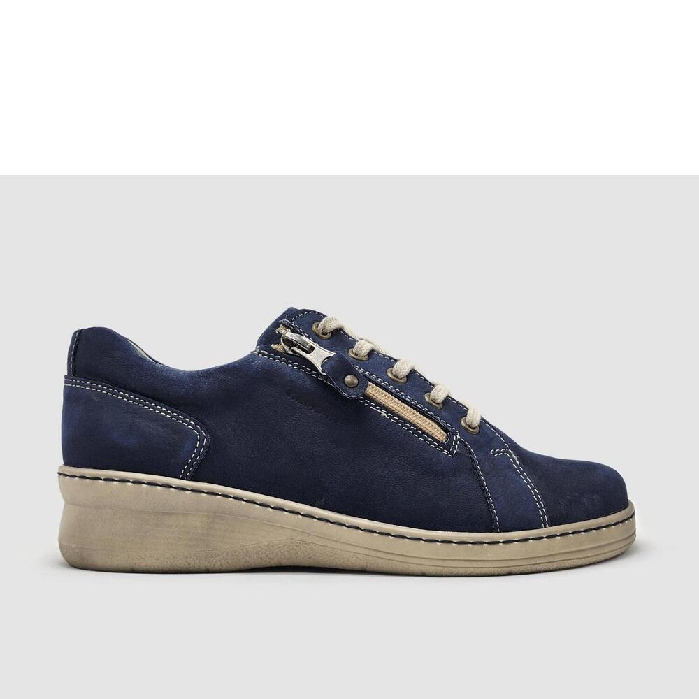 NEW KCR GROUP women's dr wellness zip-up leather shoes in navy blue